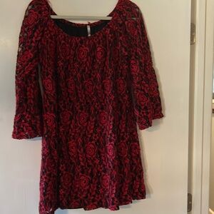 Red Rosy lace over black Top/dress